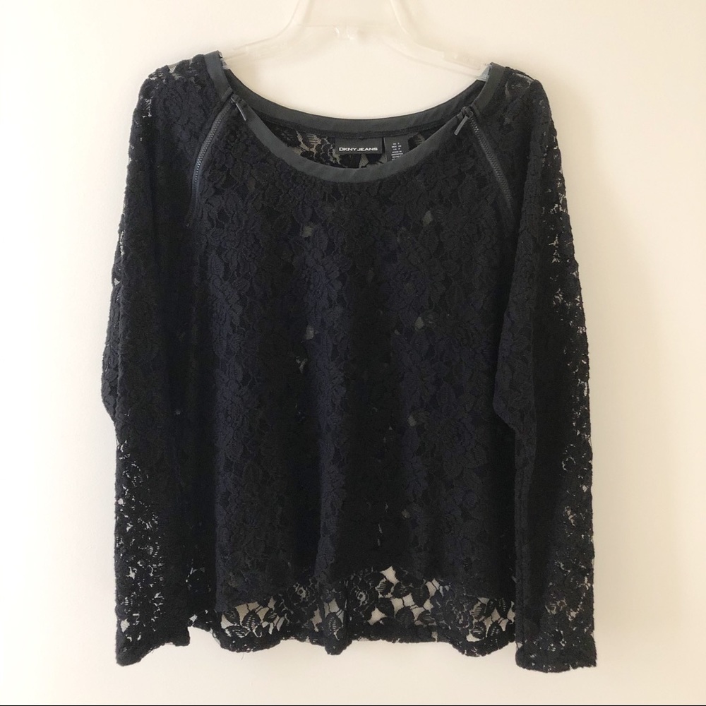 DKNY Black Lace Overlay Long Sleeve Top 🦊🎈